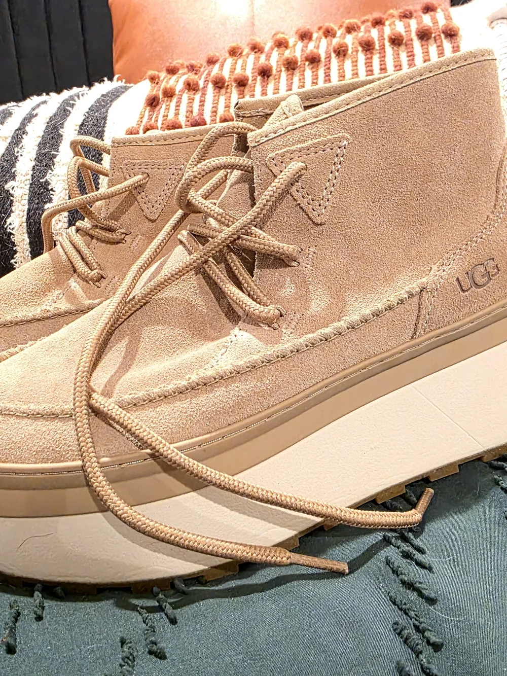 UGG Marin Tan Suede Lace-Up Platform Ankle Boots - Picture 4 of 9